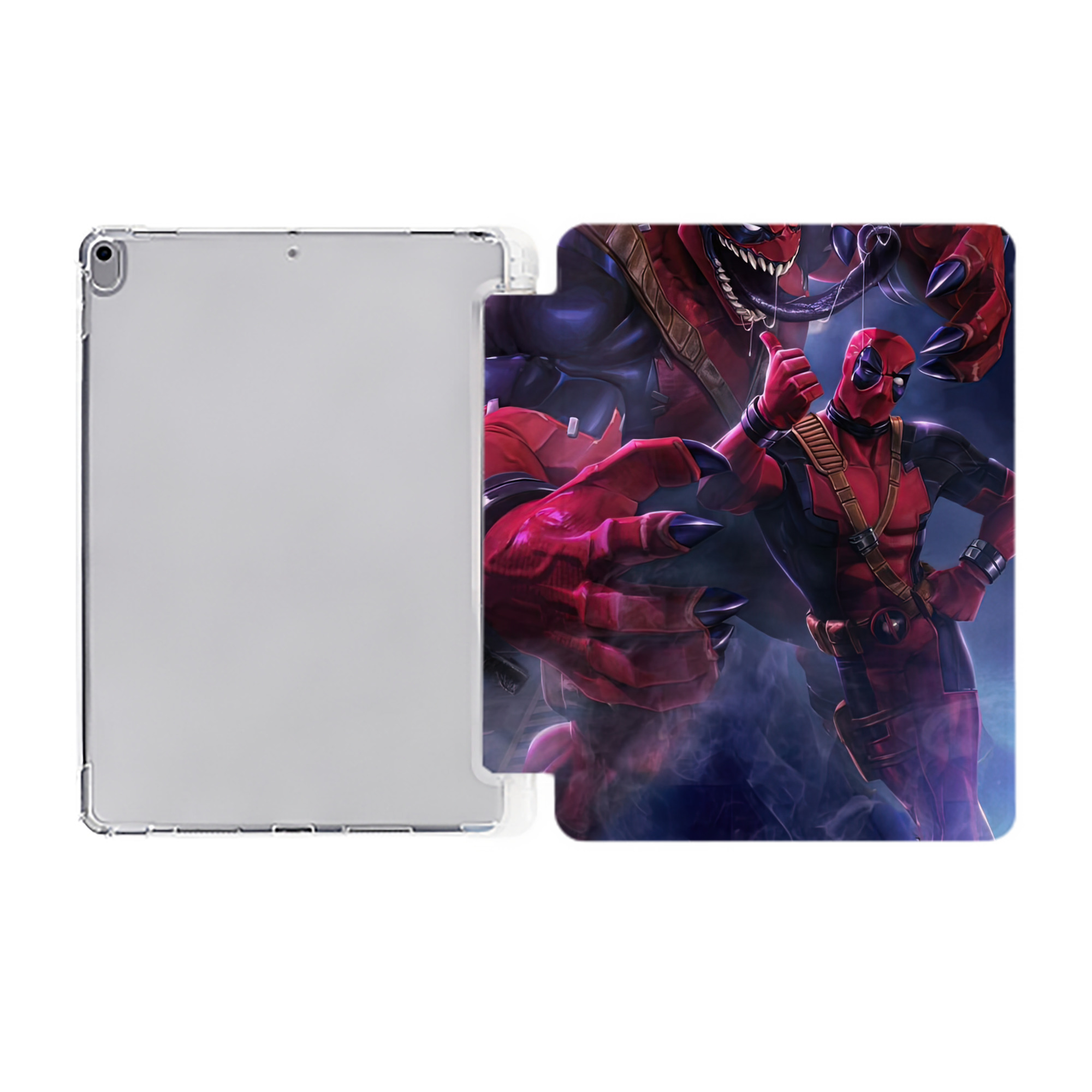 （画像用） Deadpool デッドプール IPad ケース ペン収納付き 三つ折りスタンド PUレザー×シリコン 対応機種9.5/10.5/10.9インチ